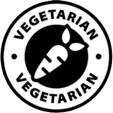 Black and white round seal with a carrot reading Vegetarian